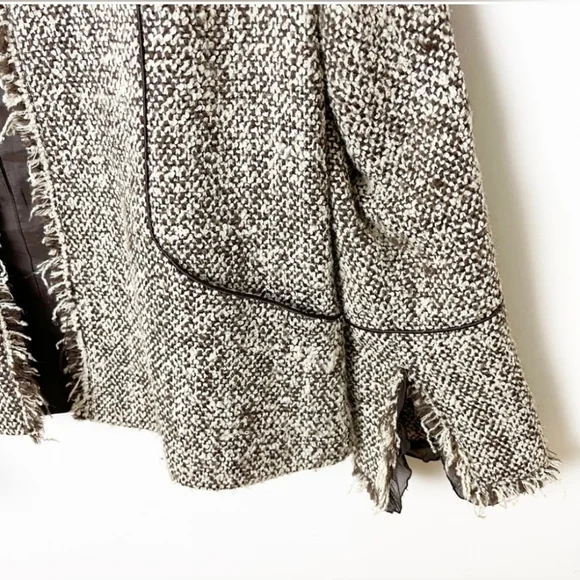 Lafayette 148 Tweed Fringe Jacket US 6 Brown Tan Academic Classic Chic Blazer - Picture 7 of 13